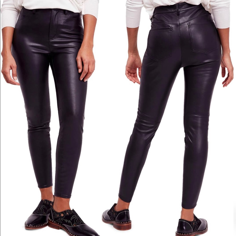 Black vegan leather free people pants